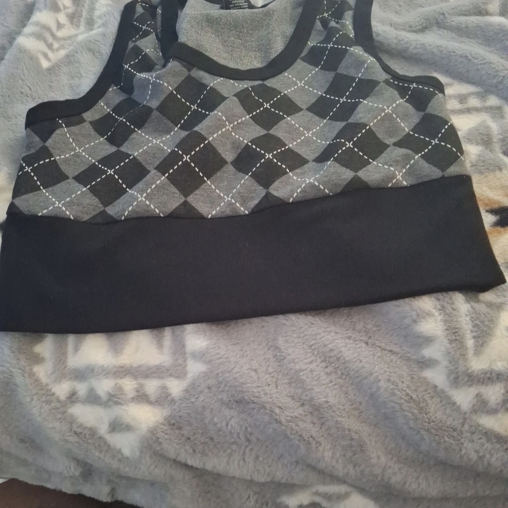 Women's Gray & Black Argyle Sports Bra